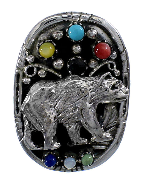 Sterling Silver Turquoise Multicolor Bear Ring Size 6-3/4 UX84046